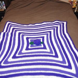Purple and White Striped Crochet Blanket